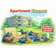 apartment junk removal in Colorado with furniture boxes and items cleared from a rental unit