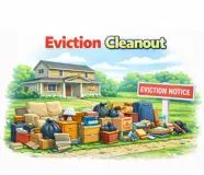 eviction property cleanout in Colorado with furniture boxes and junk placed outside for removal