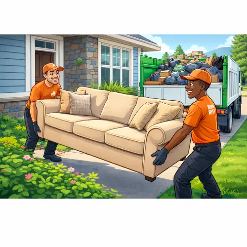 Junk removal in Colorado team carrying couch from home