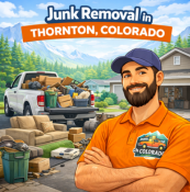 Junk removal in Thornton Colorado pickup truck hauling unwanted items
