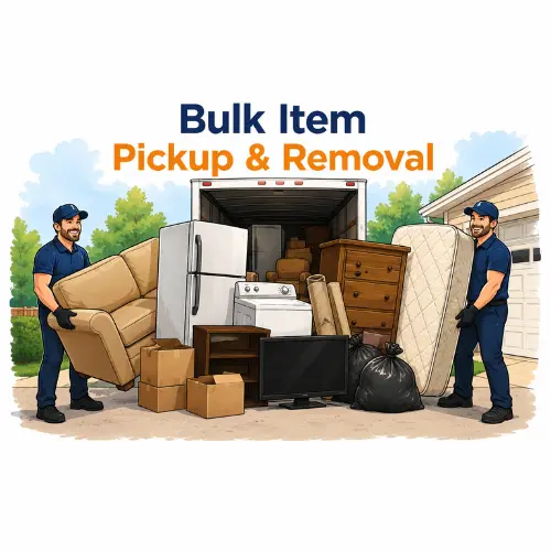Bulk item pickup and removal service in Colorado with crew hauling furniture, mattress, appliances, and bulky junk for same-day pickup