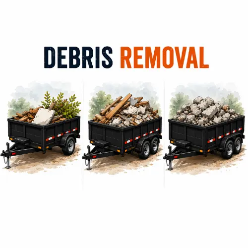 Debris removal trailer loads showing light, medium, and heavy cleanup debris in Colorado