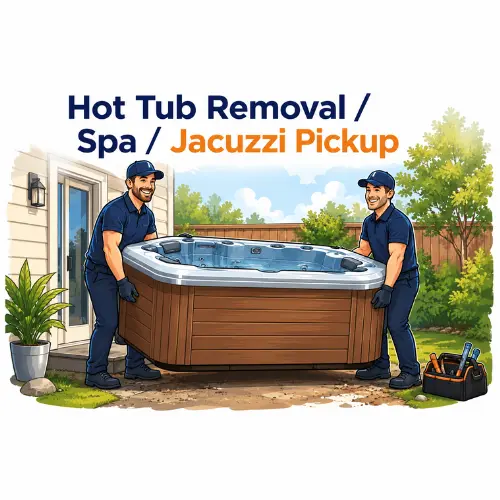 Hot tub removal in Colorado with movers carrying a spa and jacuzzi from a backyard for pickup