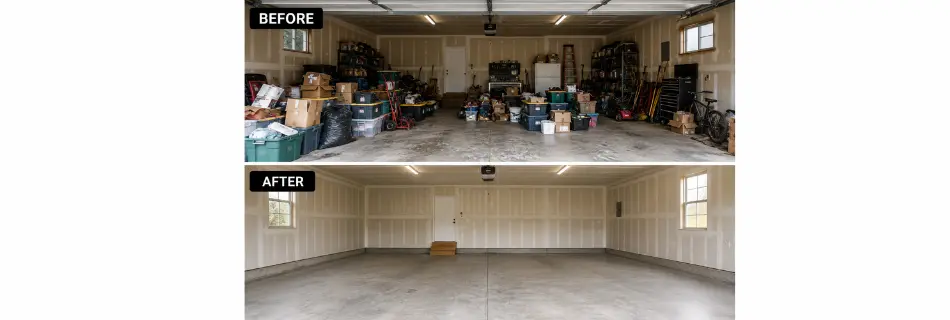 Large garage before and after junk removal and garage cleanout service in Colorado